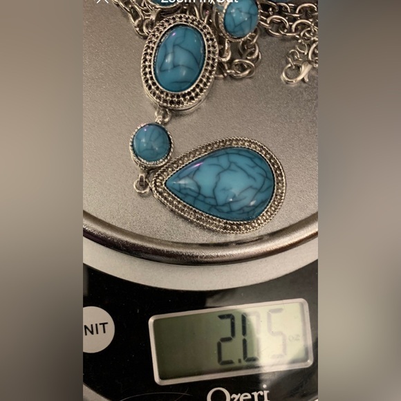 Faux Turquoise Pendant Earring & Ring Set - Picture 10 of 11